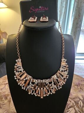 The Deborah 2022 Paparazzi Z Copper Crystal Statement Necklace and Earrings